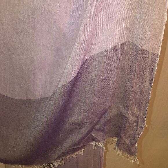 Light Sheer Purple Lavender White Raw Fringed Hem Long Scarf Wrap - Picture 4 of 13